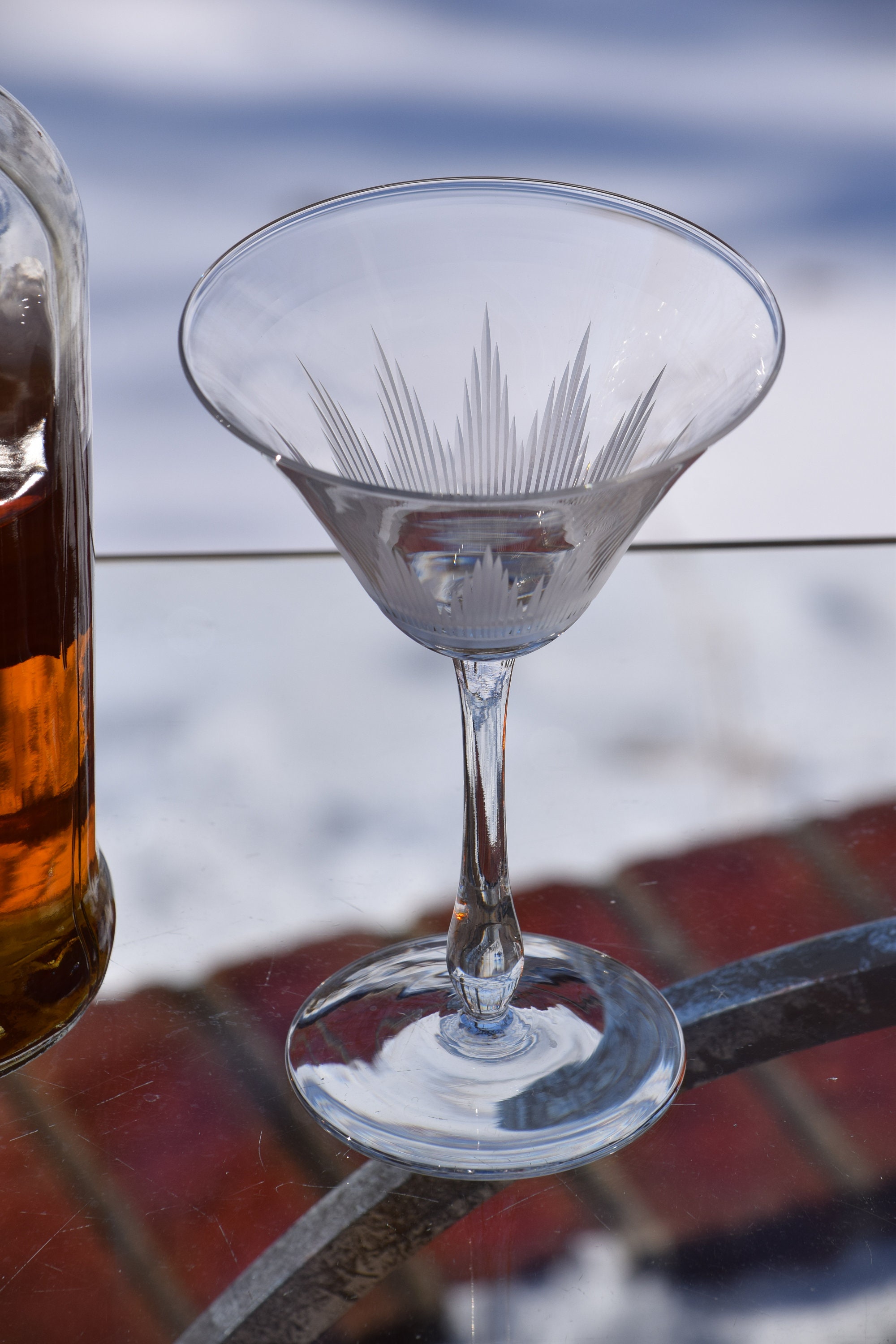 Vintage Etched Martini Glasses, Set of 6, Mixologist Cocktail Glasses