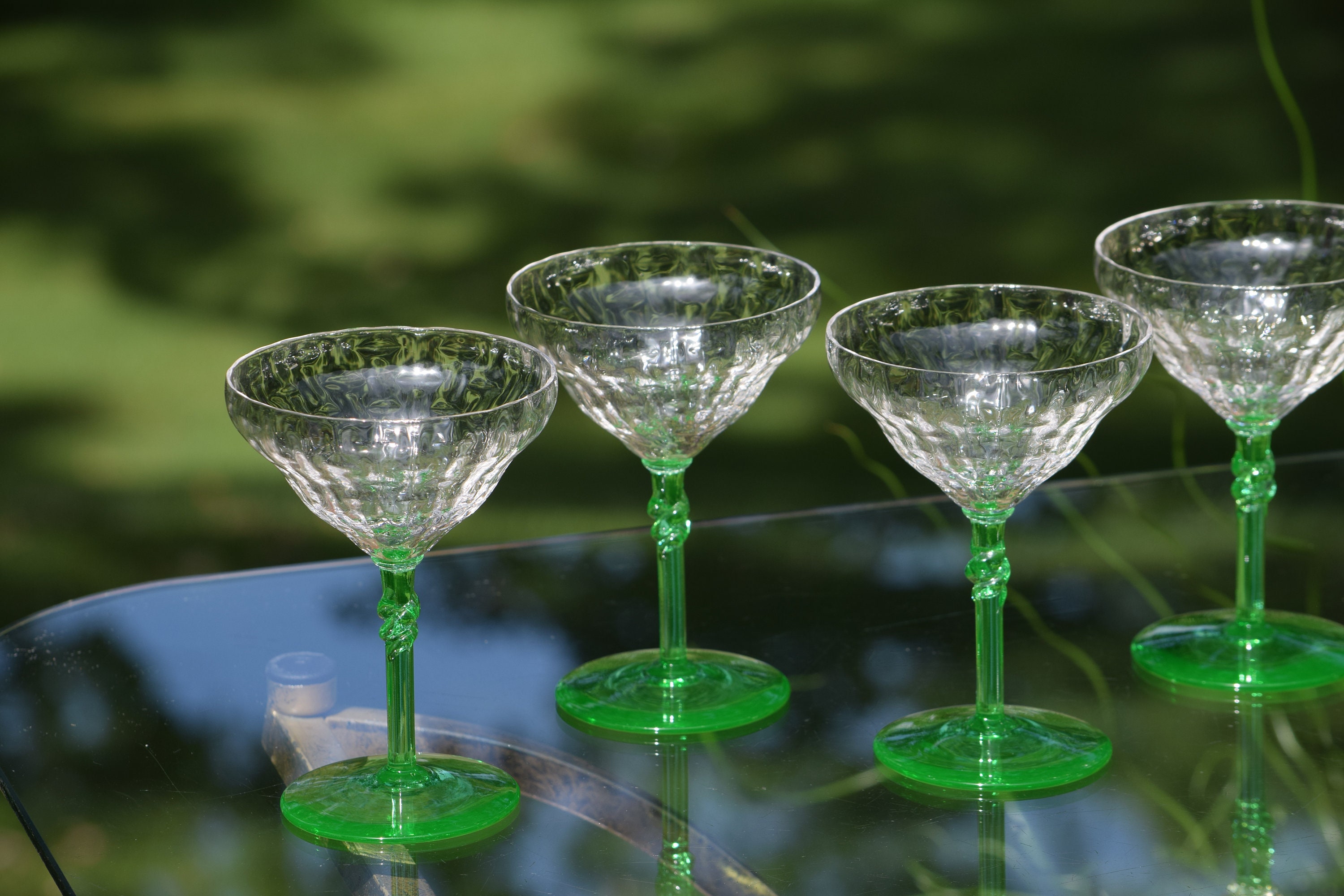 Vintage Optic with Green VASELINE URANIUM Cocktail Glasses, Set of 6