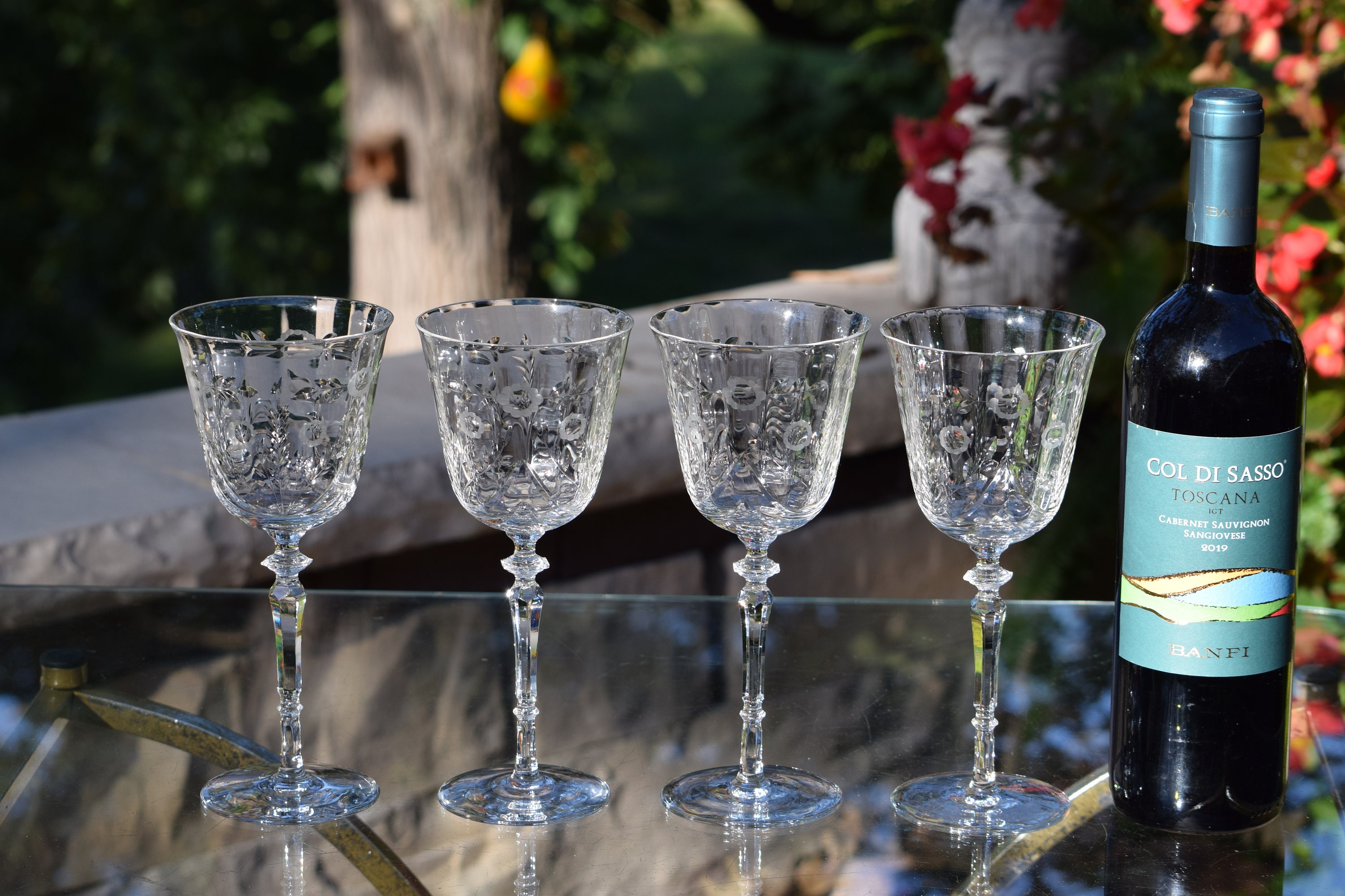 4 Vintage Etched Wine Glasses, Rock Sharpe, Circa 1940's, Antique Etched Wine  Glasses Water Goblets, Vintage Wedding Wine Glasses 