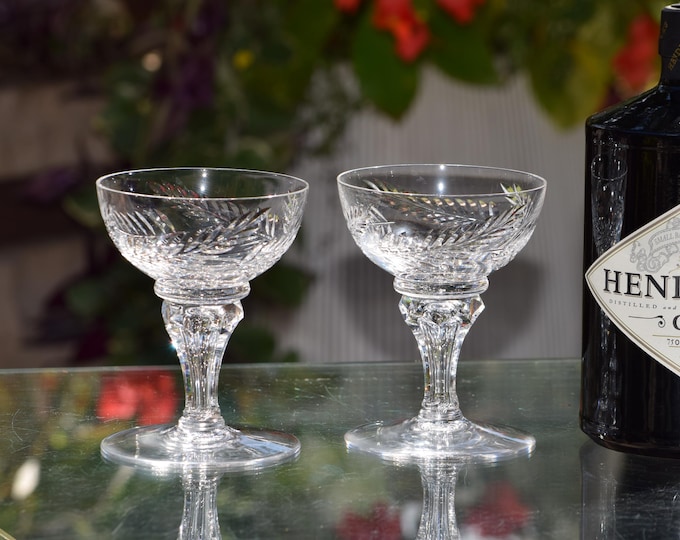 2 Vintage CRYSTAL Bubble Stem Cocktail Glasses, Royal Leerdam, Princess Astrid, 1952,  Wedding Toasting ~ Crystal Champagne Coupes