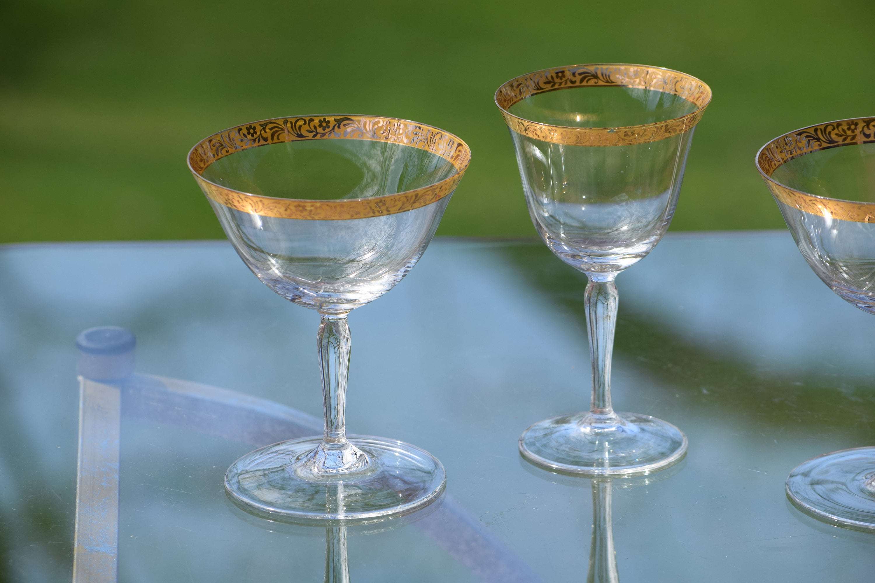 Vintage Gold Rim CRYSTAL Cocktail & Wine Glasses Set of 4 Mis-Matched ...