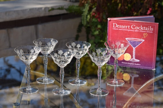 4 Vintage Etched Cocktail Martini Glasses Set of 4 -  Sweden