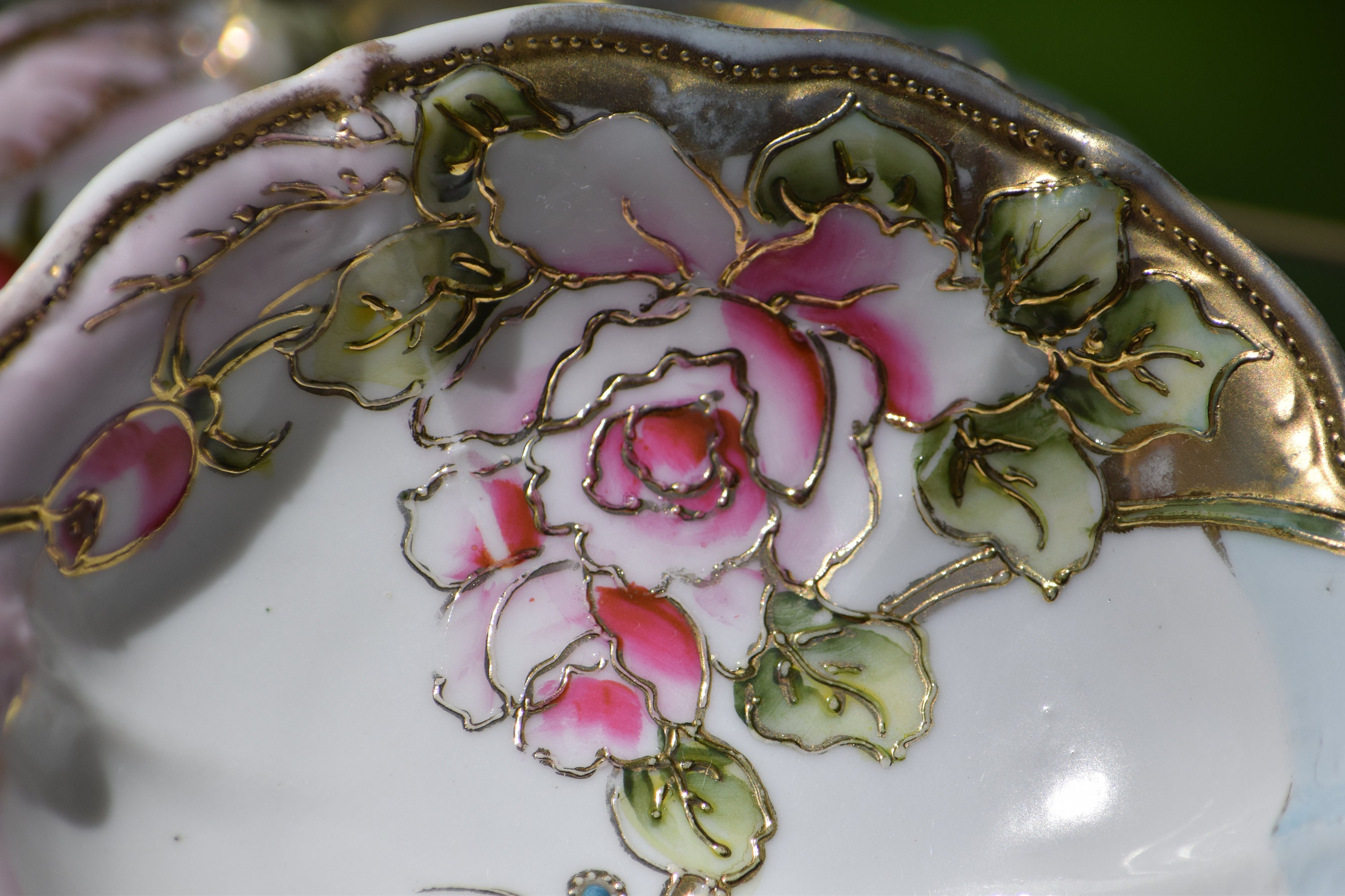 Vintage Porcelain Berry Bowl Set, Hand Painted Japan Porcelain Bowls