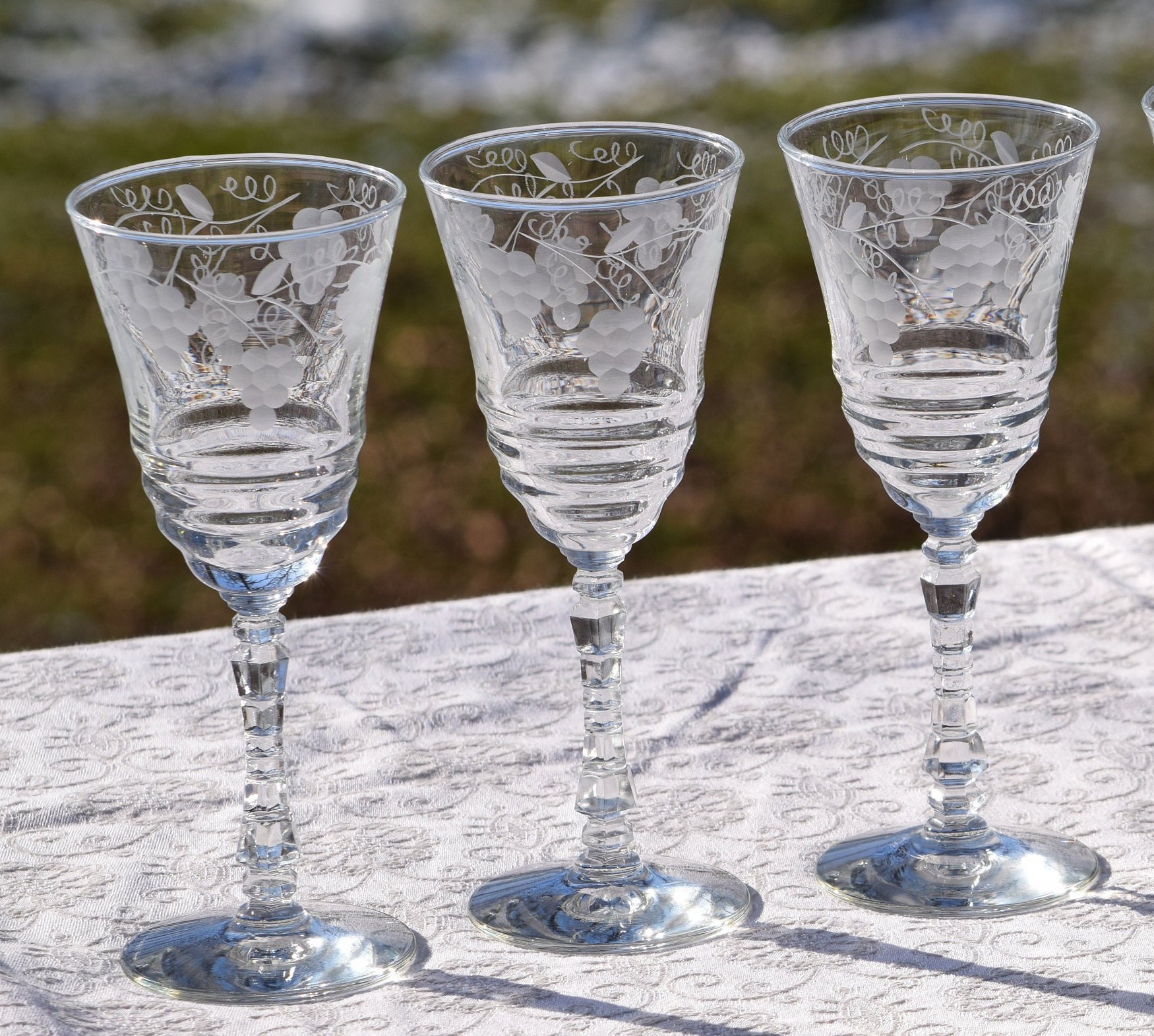 Vintage Etched Wine Glasses Set Of 5 Rock Sharpe Circa 1960 S