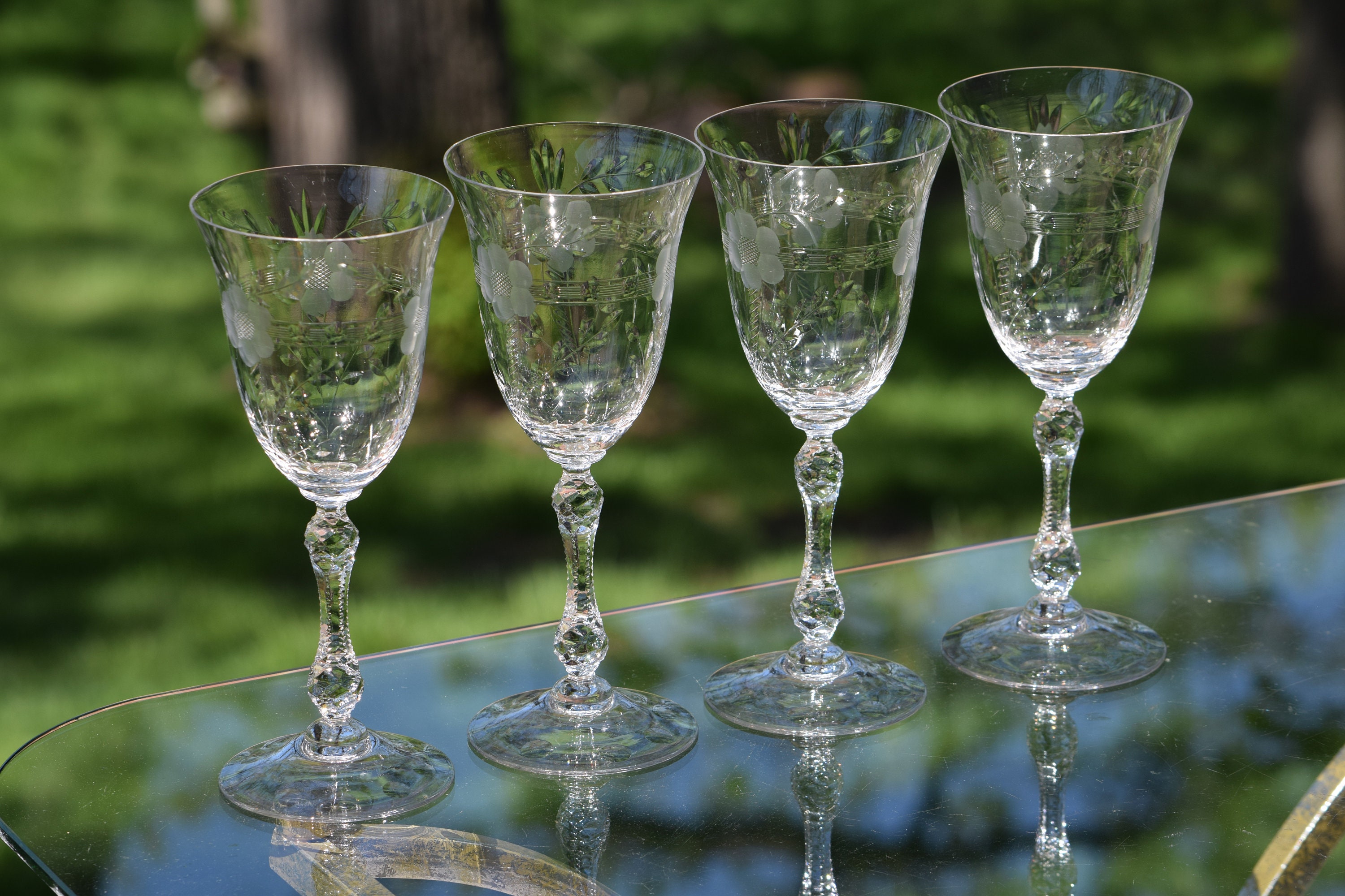 Cambridge Glass Laurel Wreath Stem 3700- Water Glasses Stemware 8 Set