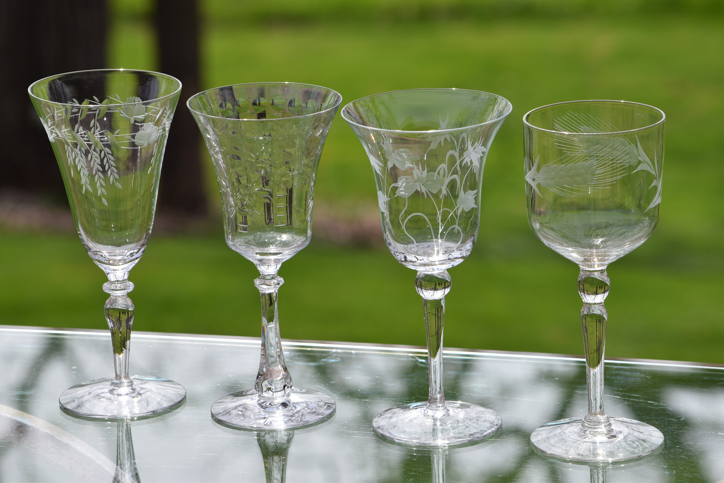 Etched Wine Glasses - Set of 4