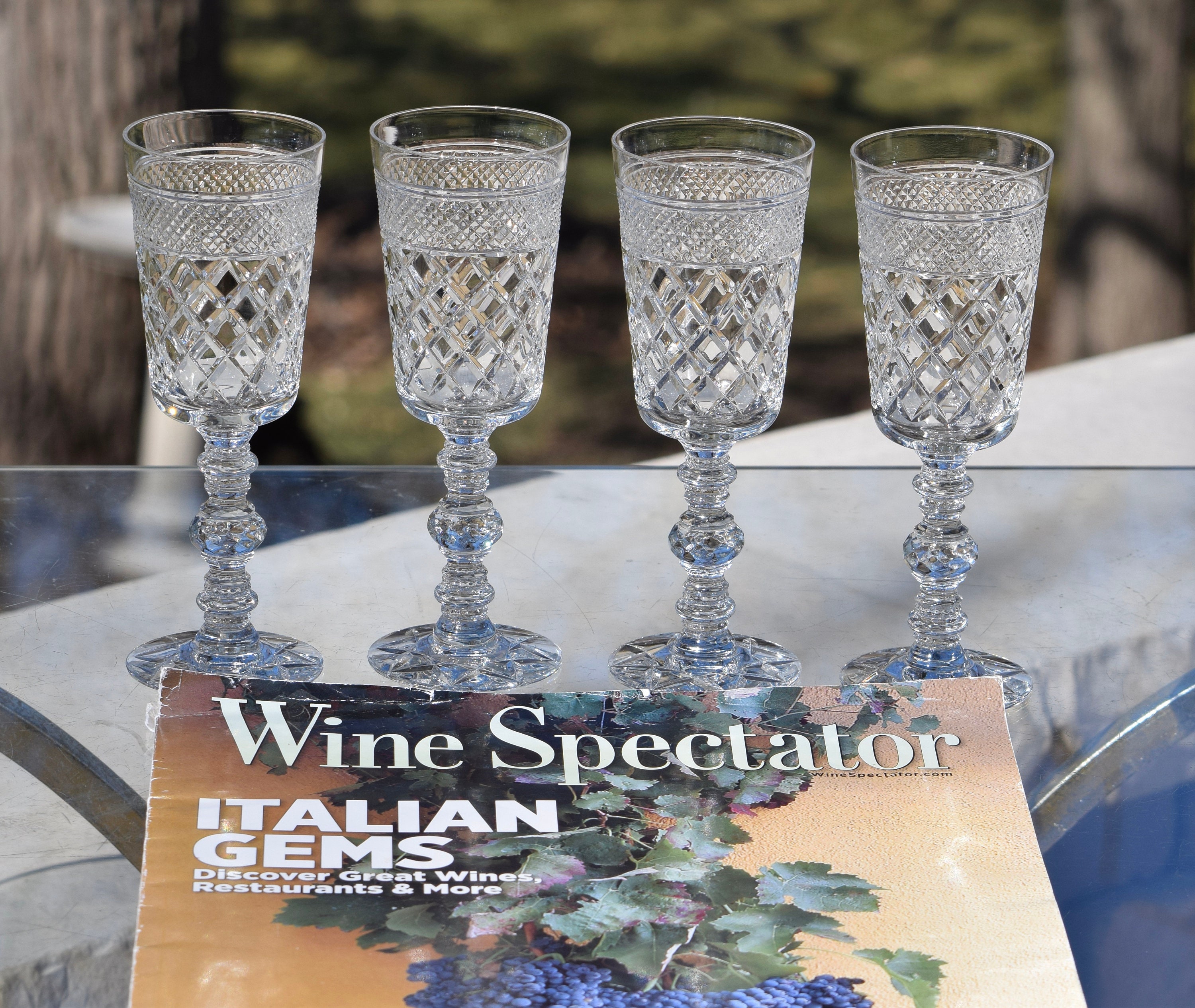 4 Vintage Etched Crystal Wine Glasses, 4 oz After Dinner Drinks, Duncan