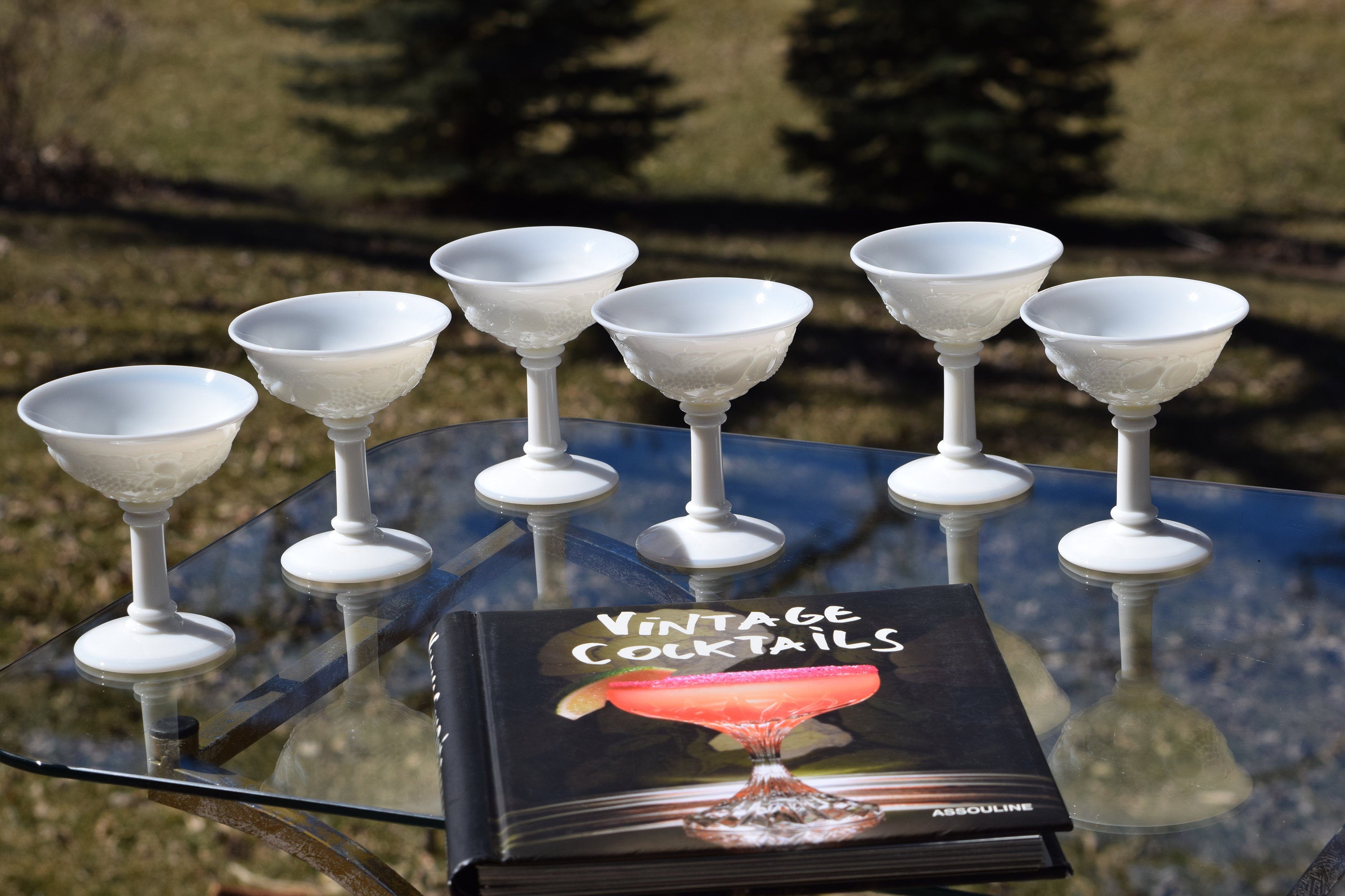 Vintage White Milk Glass Cocktail Glasses, Westmoreland Milk Glass, circa 1930's, Set of 6
