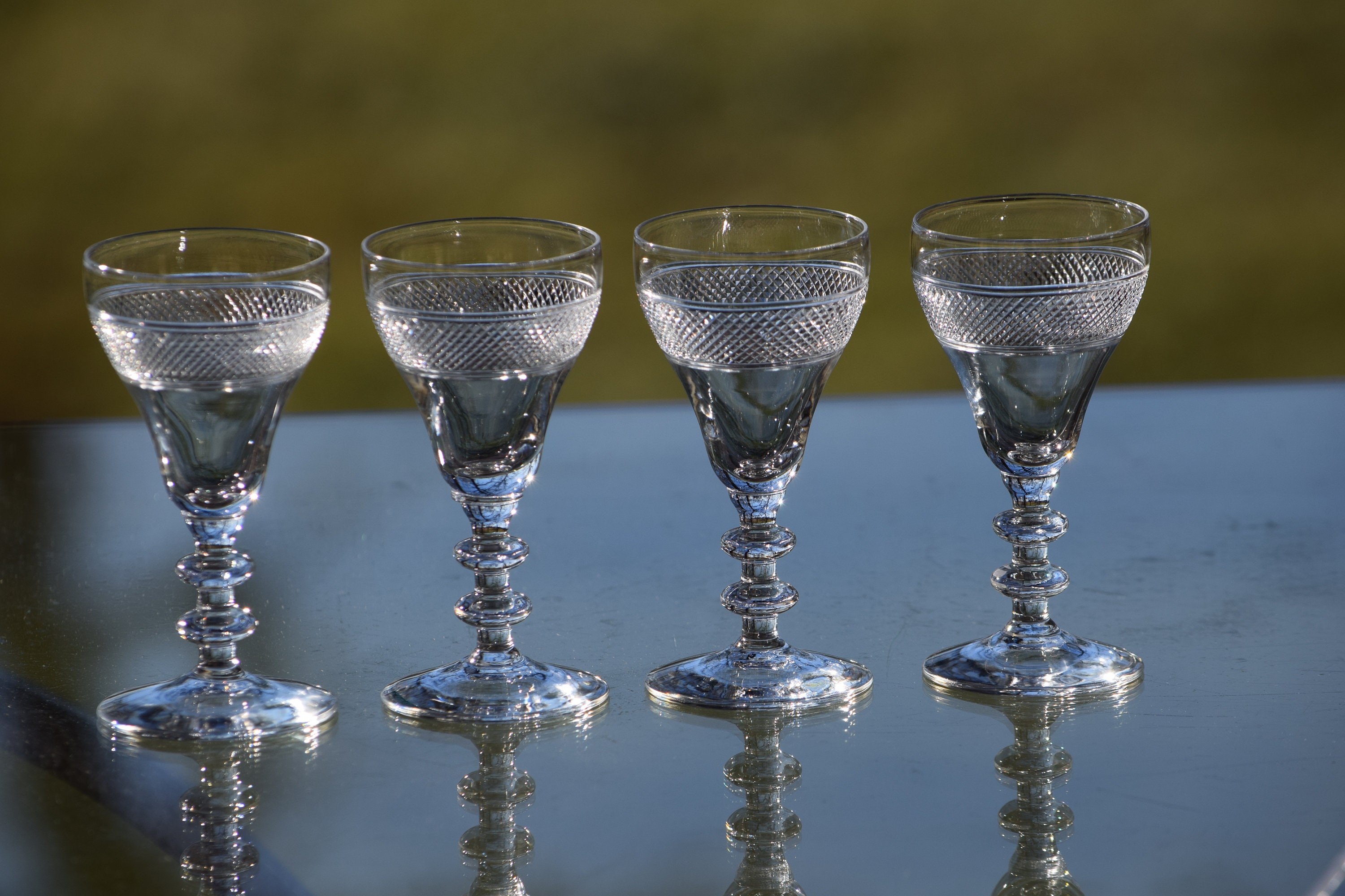 Vintage CRYSTAL Cut Wine Cordials Glasses, Set of 4, circa 1960's