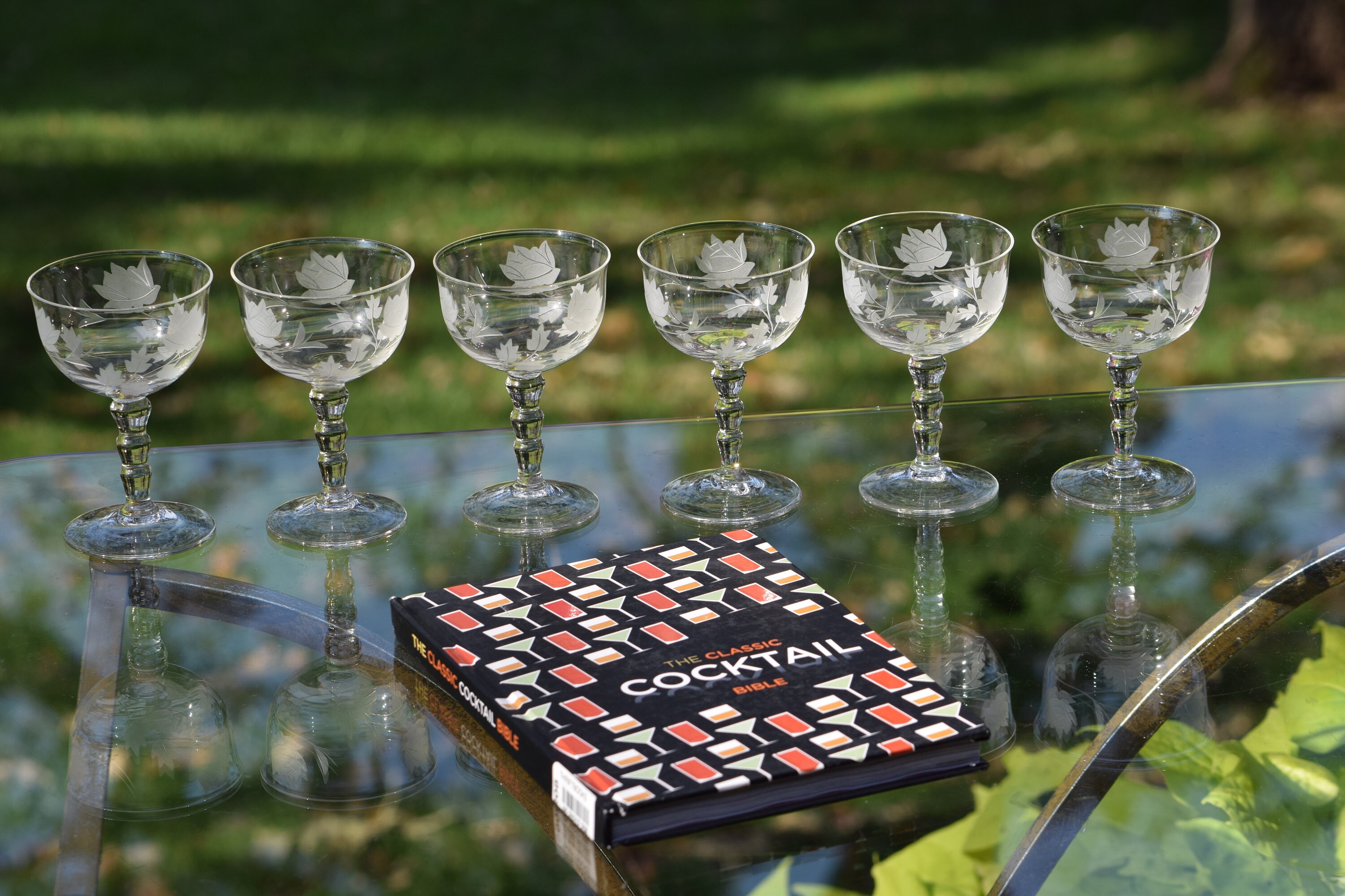 Vintage Etched Crystal Port Wine Glasses, Set of 6, Small Etched Liquor ~  Dessert Cordials ~ 4 oz, After Dinner Drinks Glasses