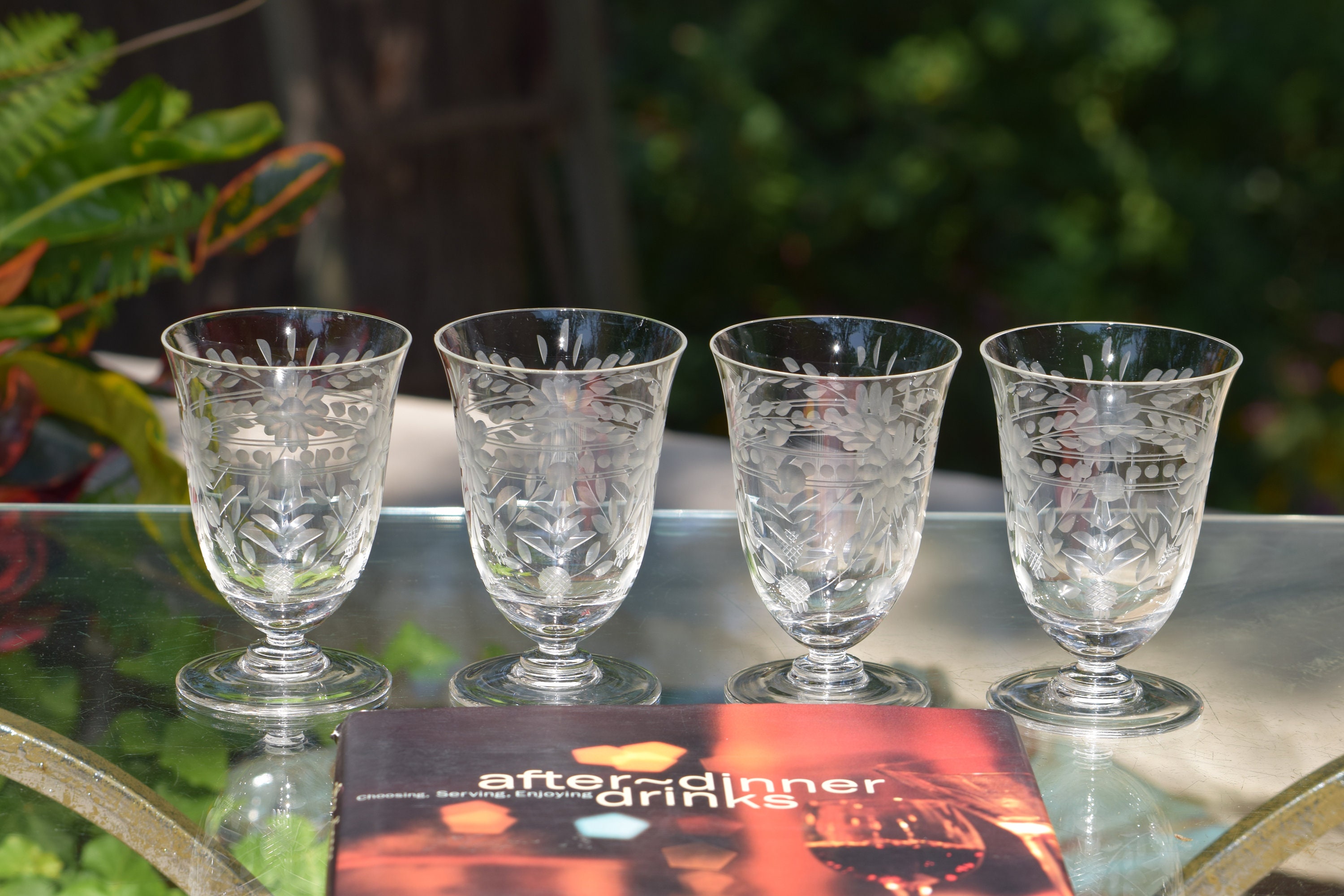 4 Vintage Etched Wine Glasses, 1950's, 6 oz After Dinner Drinks Port