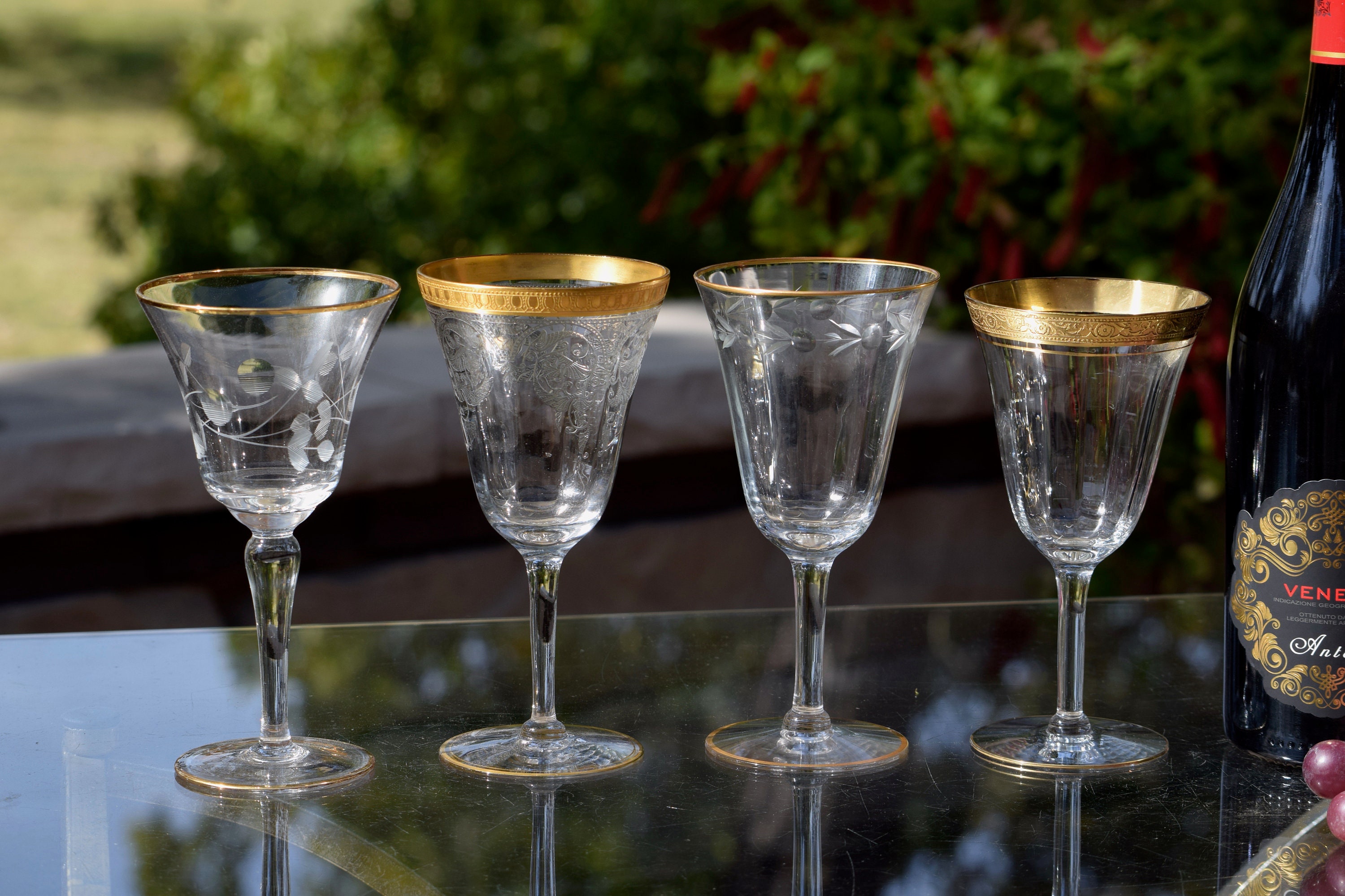 6 copas de vino grabadas con borde de oro vintage, década de 1950, copas de  agua grabadas con borde dorado, copas de brindis de boda vintage -   México