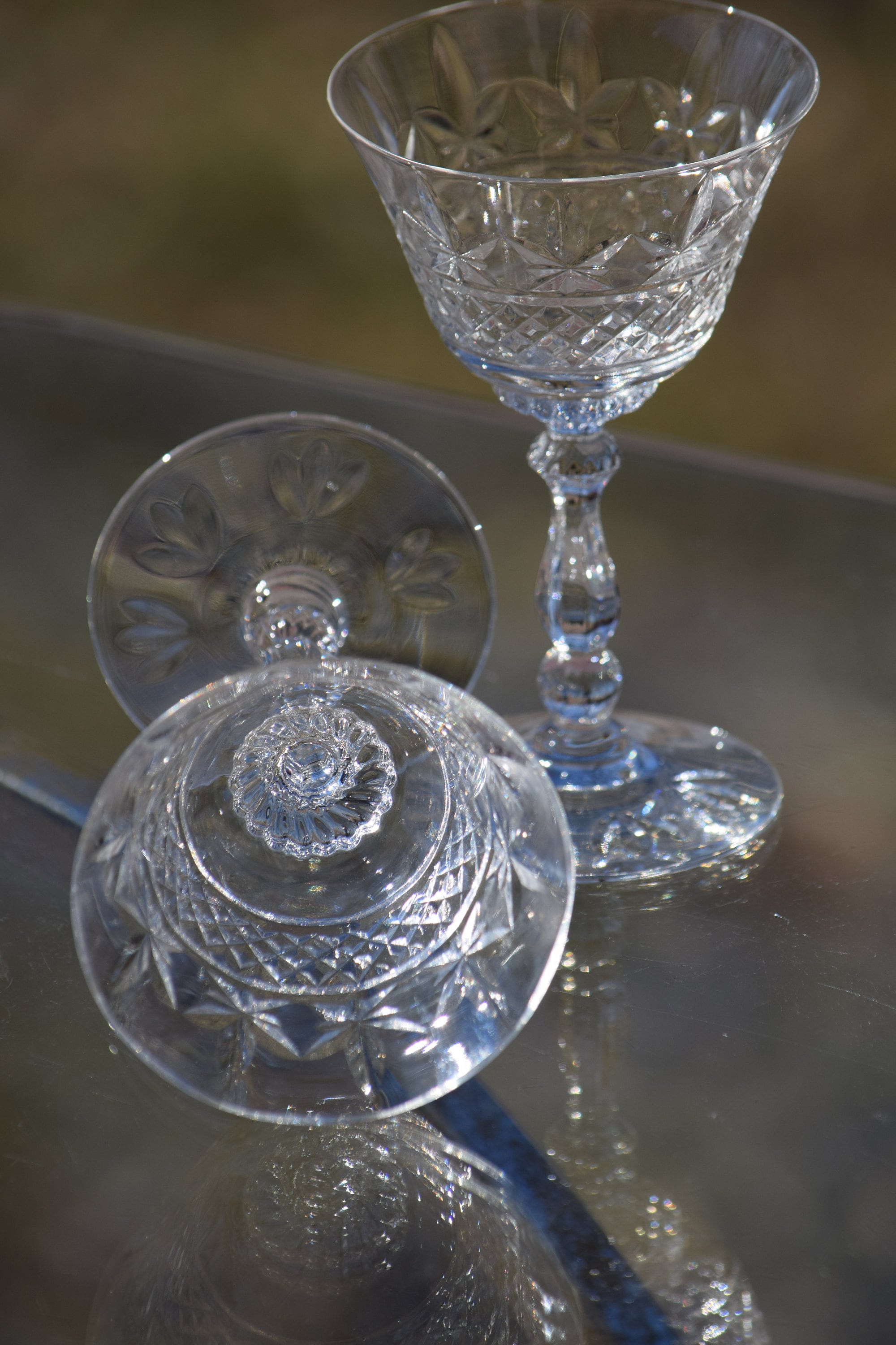 Vintage Etched Crystal Wine Cordials Heisey, 1940's, Set of 6, 3 oz