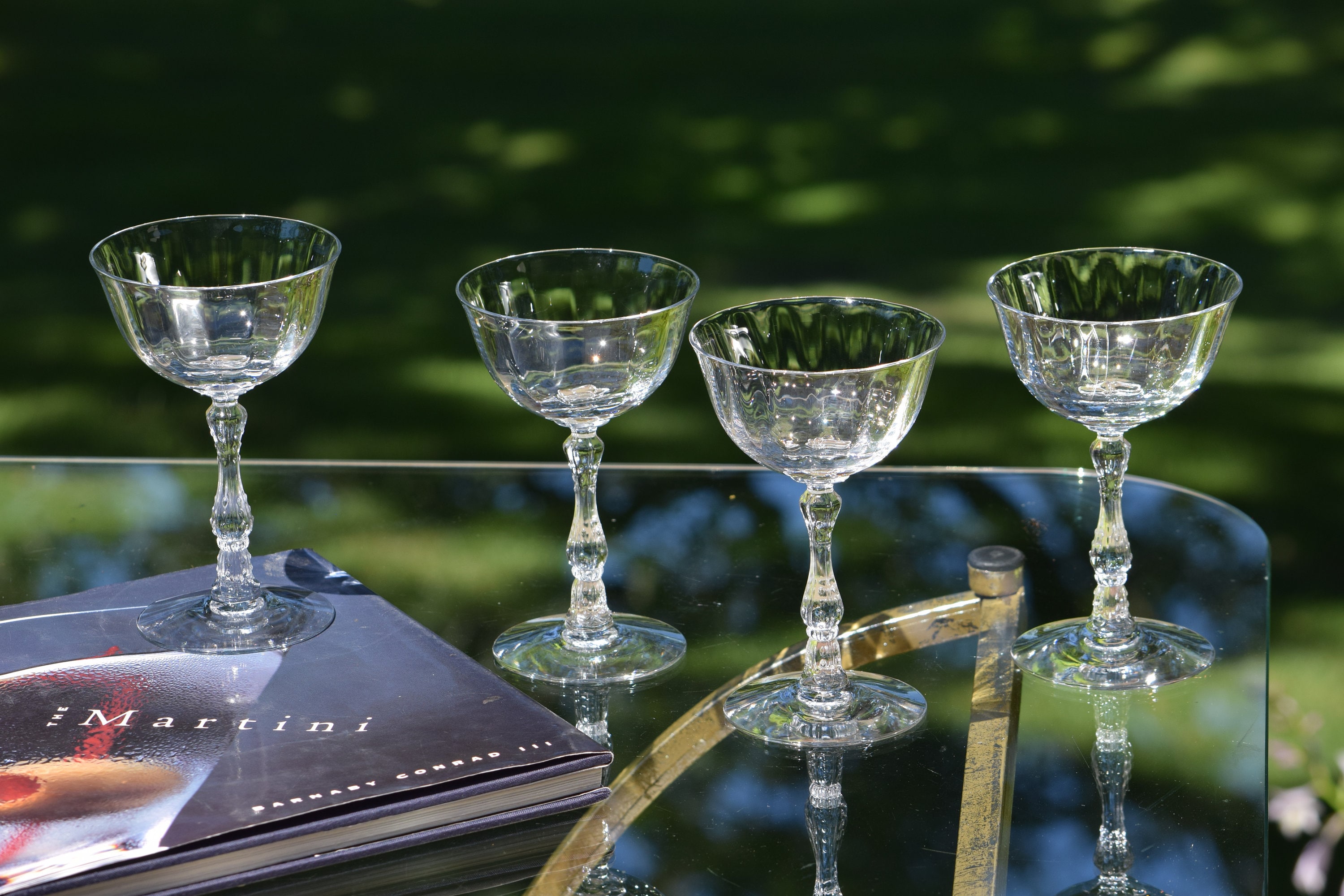 Vintage Optic Crystal Champagne Coupe Glasses, Set of 4, Fostoria