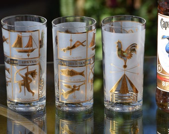 6 Vintage Helen Conroy Highball Glasses ~ Cocktail Glasses ~ Weathervanes NY RI MA, Whiskey, Bourbon Glasses, Helen Conroy Collectors