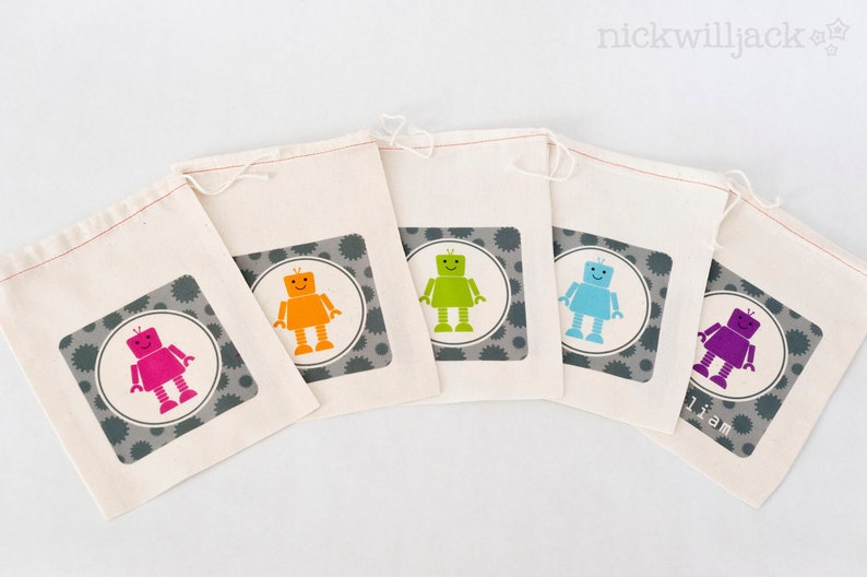 Robot Party, Robot Party Favor Bags, Robot Personalized Favor Bags, Robot Favor Bags, Robot Birthday Party Favor Bags image 1