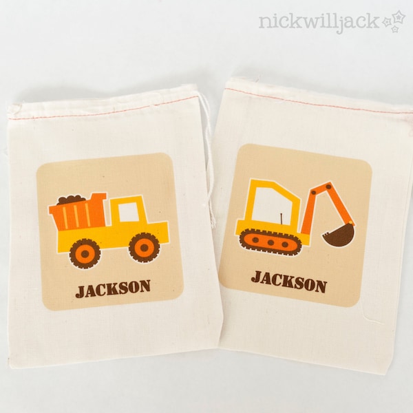 Truck Favor Bags,  Construction Party Favor Bags, Construction Personalized Favor Bags-Digger & Dump Truck, Dump Truck Backhoe Favor Bags