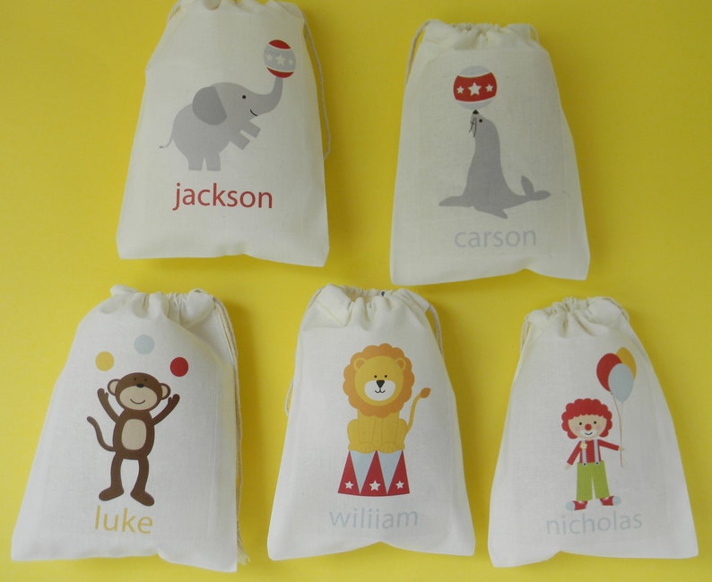 Circus Favor bags, Circus Personalized Favor Bags, Carnival Circus Party, Circus Friends Party Favors, Circus Birthday Bags, Circus Carival image 1