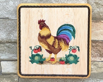 Rooster Kitchen Decor, French Farmhouse Kitchen, Country Cottage Kitchen, French Country Kitchen, Rooster Gift, Balsa Wood Embroidery Art,