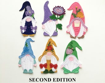 Summer Tree Ornaments, Second Edition, Spring Flowers Gnome Ornaments, Set of 6, Mini Tree Decorations, FSL Free Standing Lace Embroidery