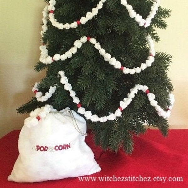 Popcorn Cranberry Garland, 12 Feet Long, Crochet Christmas Tree Garland with Storage Bag, BEST VALUE