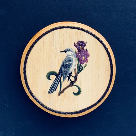 Mockingbird Embroidery Art on Balsa Wood Song Birds and Etsy