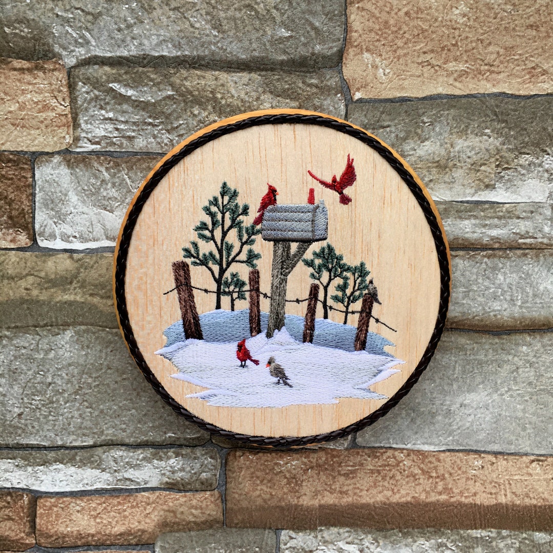 Country Farmhouse Decor, Scenic Winter Wall Decor, Cardinal Birds
