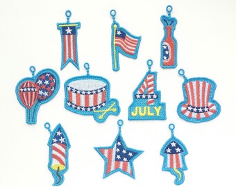 Patriotic Tree Ornaments, Set of 10, Independence Day, Labor Day, July 4th, Memorial, Veterans Day, USA Decorations, FSL Free Standing Lace