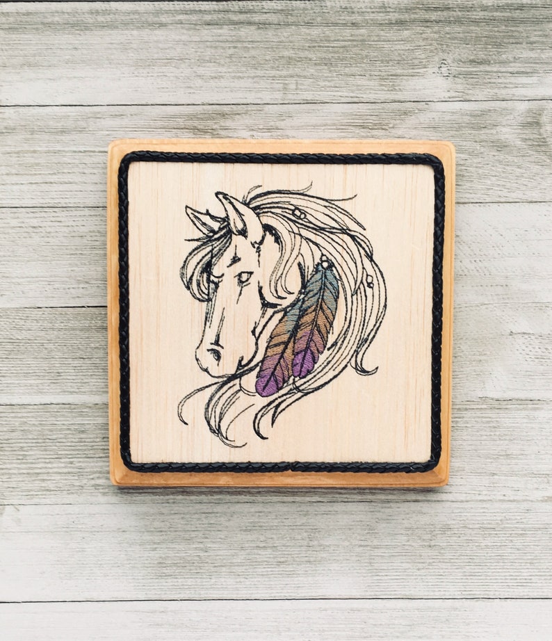Southwestern Feathers And Horse Wall Decor Balsa Wood Embroidery Art Western Decor Cowgirl Bedroom Horse Lover Gift