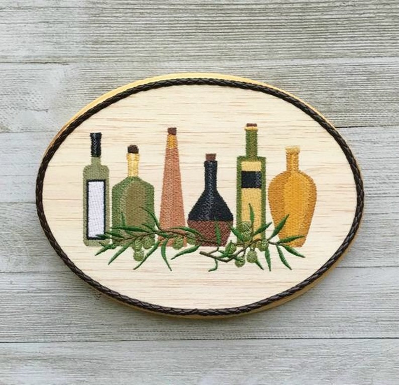 Tuscan Kitchen Decor Olive Oil Bottles Balsa Wood Embroidery Etsy