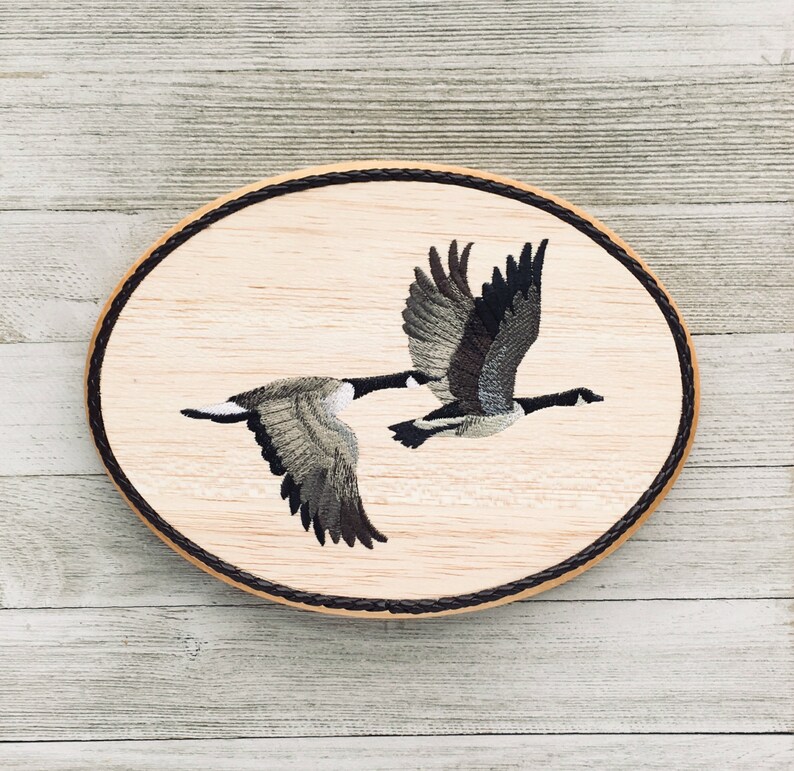 Canadian Geese Wall Decor Balsa Wood Embroidery Art Birds In Flight Duck Hunter Gift