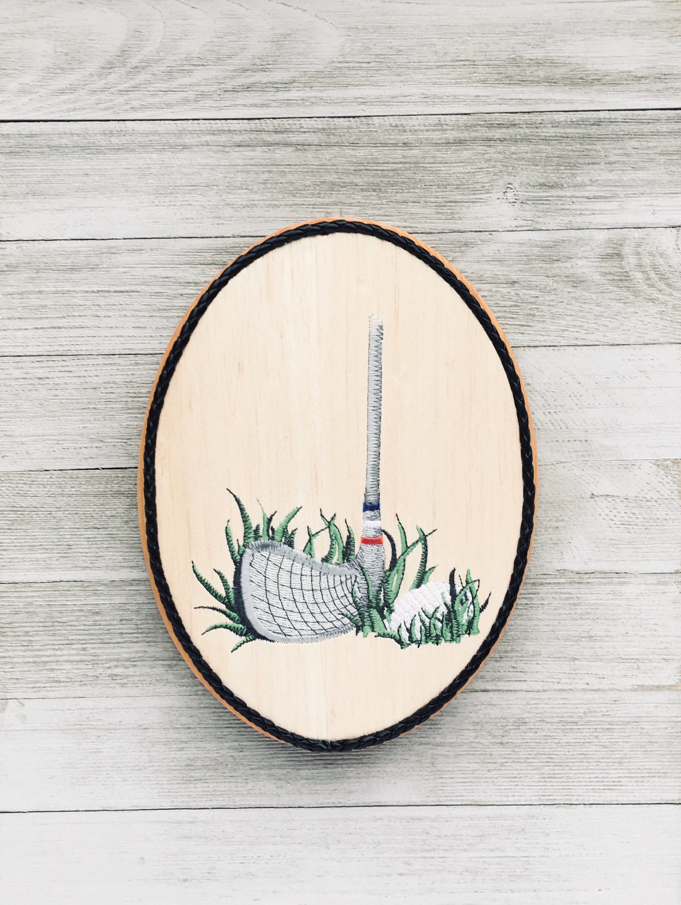 Golf Wall Decor Embroidery Art on Balsa Wood Rustic Golfing Etsy