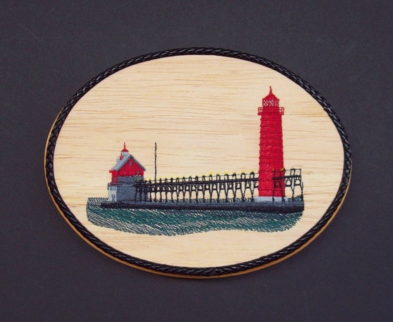 Grand Haven Lighthouse Balsa Wood Embroidery Art Michigan ...