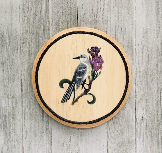 Mockingbird Embroidery Art on Balsa Wood Song Birds and Etsy