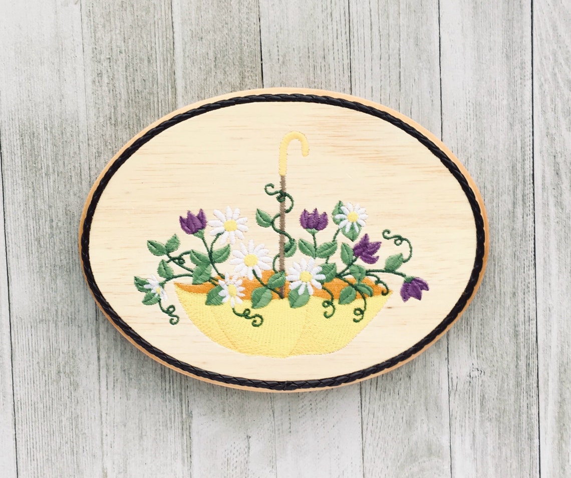 Spring Wall Decor Yellow Umbrella Balsa Wood Embroidery Art Etsy