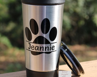 Paw and Name Stainless Steel Travel Commute Tumbler Personalized Pet Lover Dog Paw Cat Paw