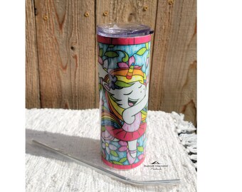 Colorful Twirling Unicorn Flipping the Bird at All of the Problems of Life - Ballet Dancer 20 Ounce Stainless Steel Tumbler with Straw