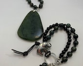 Kambaba Jade Necklace, Jade Gemsone Necklace, Boho Chic Necklace Bracelet Set