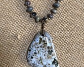 Ocean Jasper Pendant on Beaded Picture Jasper Rondelles, Gemstone Necklace with Crystal Bling