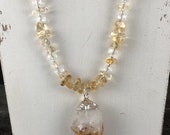Amber Citrine Gemstone Necklace, Beaded Gemstone Necklace, Amber Pendant Necklace