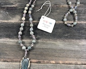 Green Jasper Necklace, Green Quartz Pendant Necklace, Arrowhead Pendant Necklace