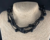 Black Matte Obsidian Necklace, Leather Necklace, Open Necklace, Bohemian Necklace