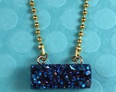 Druzy Navy Blue Bar Necklace, Raw Druzy Necklace, Sparkly Necklace