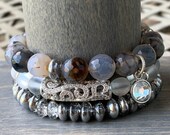 Stack Bracelet Set, Stretchy Bracelets, Gemstone Bracelets, Cubic Zirconia Bracelet