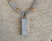 Matte Jade Beaded Necklace, White Druzy Necklace, white and Gold Necklace