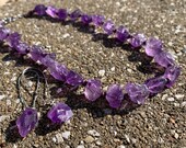 Raw Amethyst Stone Necklace Set, Irregular Shaped Rough Purple Amethyst Crystal Necklace, Amethyst Knotted Leather Necklace and Earrings