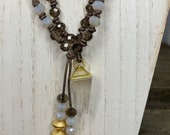 Versatile Faceted Glass Crystal Necklace, Hand Knotted Leather Necklace, Multiple Style Options Necklace, Double Pendant Necklace