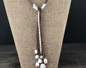Pearl and Leather quot Y quot Necklace