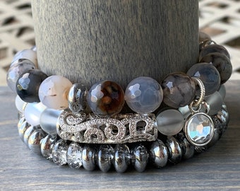 Stack Bracelet Set, Stretchy Bracelets, Gemstone Bracelets, Cubic Zirconia Bracelet