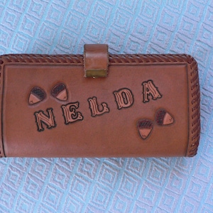 Vintage Tooled Leather Wallet with Acorns Leaves Nelda